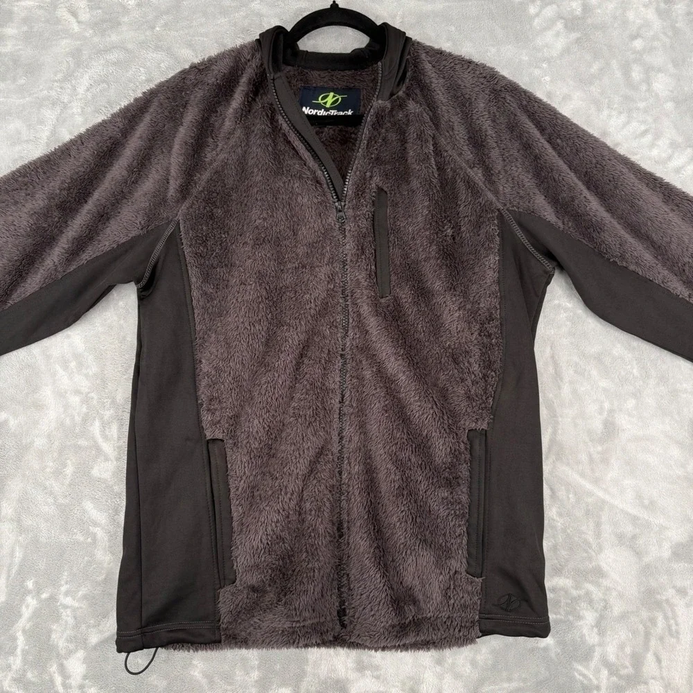 NordicTrack Men's Fleece Hoodie Jacket Gray Black‎ Large Athletic Performance
